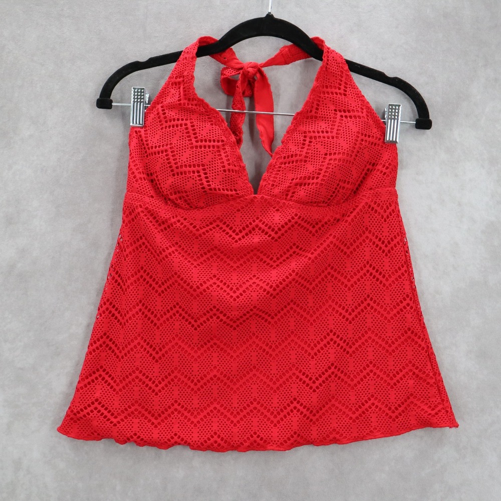 Mossimo Red Eyelet Crochet Halter Tie Boho Swim‎ Beach Tankini Top S Small